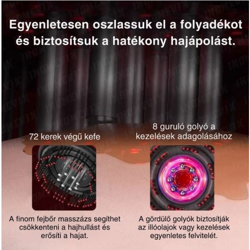 Vörösfény-terápiás Fejbőrmasszírozó masszázskefe infravörös fénnyel USB-s elektromos fejbőrmasszázs kefe, 3 személyre szabott masszázsmód, Infravörös LED terápia, Fejbőr masszázs és hidratáló kefe, Csökkenti a haj