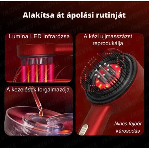 Vörösfény-terápiás Fejbőrmasszírozó masszázskefe infravörös fénnyel USB-s elektromos fejbőrmasszázs kefe, 3 személyre szabott masszázsmód, Infravörös LED terápia, Fejbőr masszázs és hidratáló kefe, Csökkenti a haj