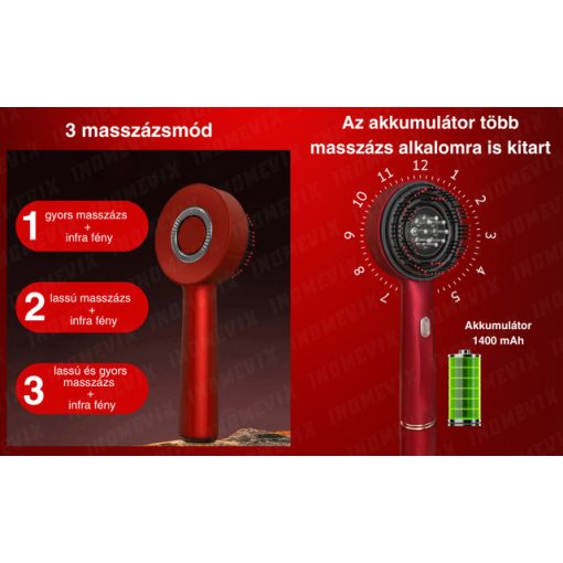 Vörösfény-terápiás Fejbőrmasszírozó masszázskefe infravörös fénnyel USB-s elektromos fejbőrmasszázs kefe, 3 személyre szabott masszázsmód, Infravörös LED terápia, Fejbőr masszázs és hidratáló kefe, Csökkenti a haj